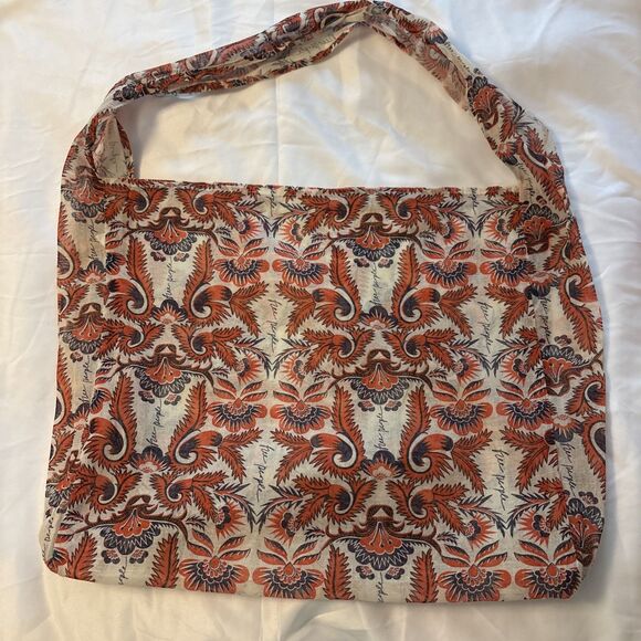 Free People Bag Gauze Lightweight Cream/ Orange Boho Shoulder Reusable Tote - Picture 1 of 7